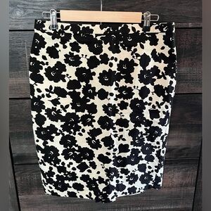 LOFT Black and Cream Floral Print Pencil Skirt